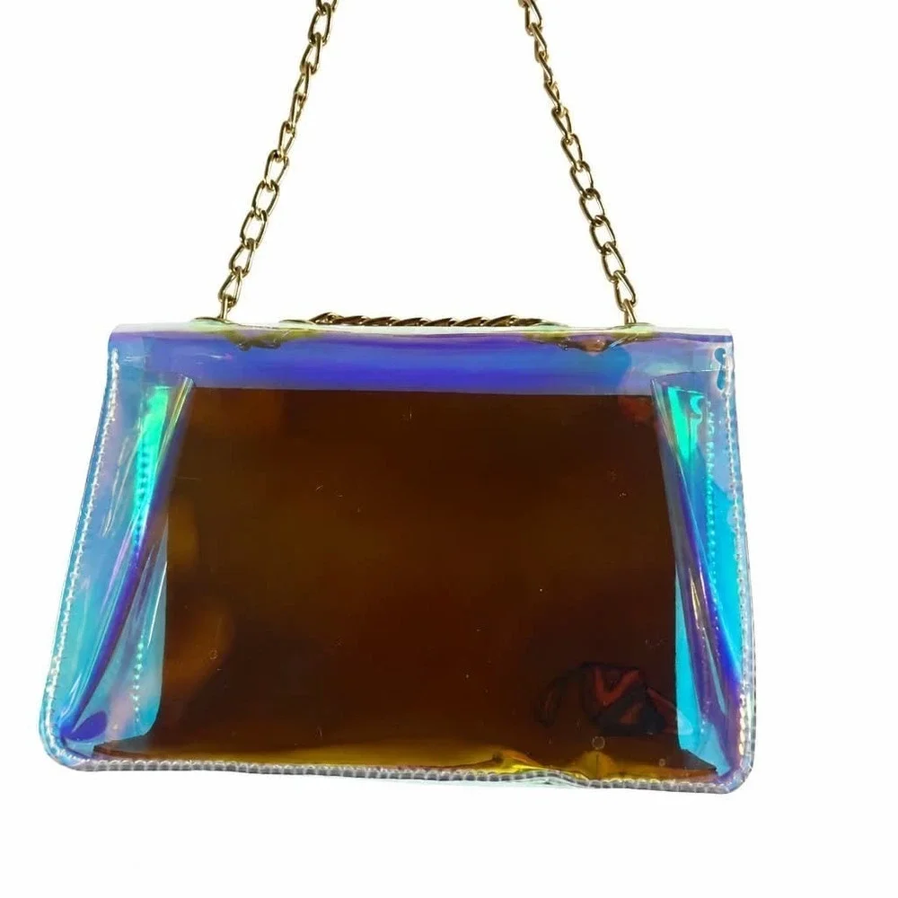 Iridescent Clear Crossbody Bag Rose Gold Holographic Jelly Purse Concert Festiva